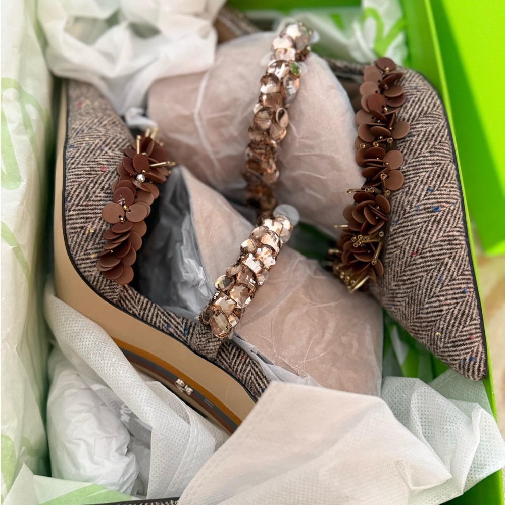 Elegant Brown Embellished Women's Heels mules unique shoes dress pumps - Picture 10 of 13